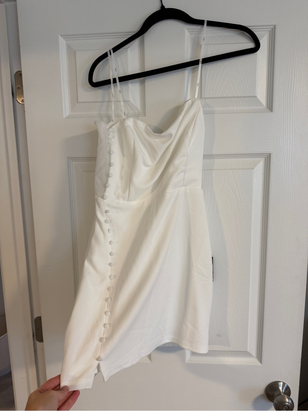 Lulu's White Cowl Neck Spaghetti Strap Mini Dress